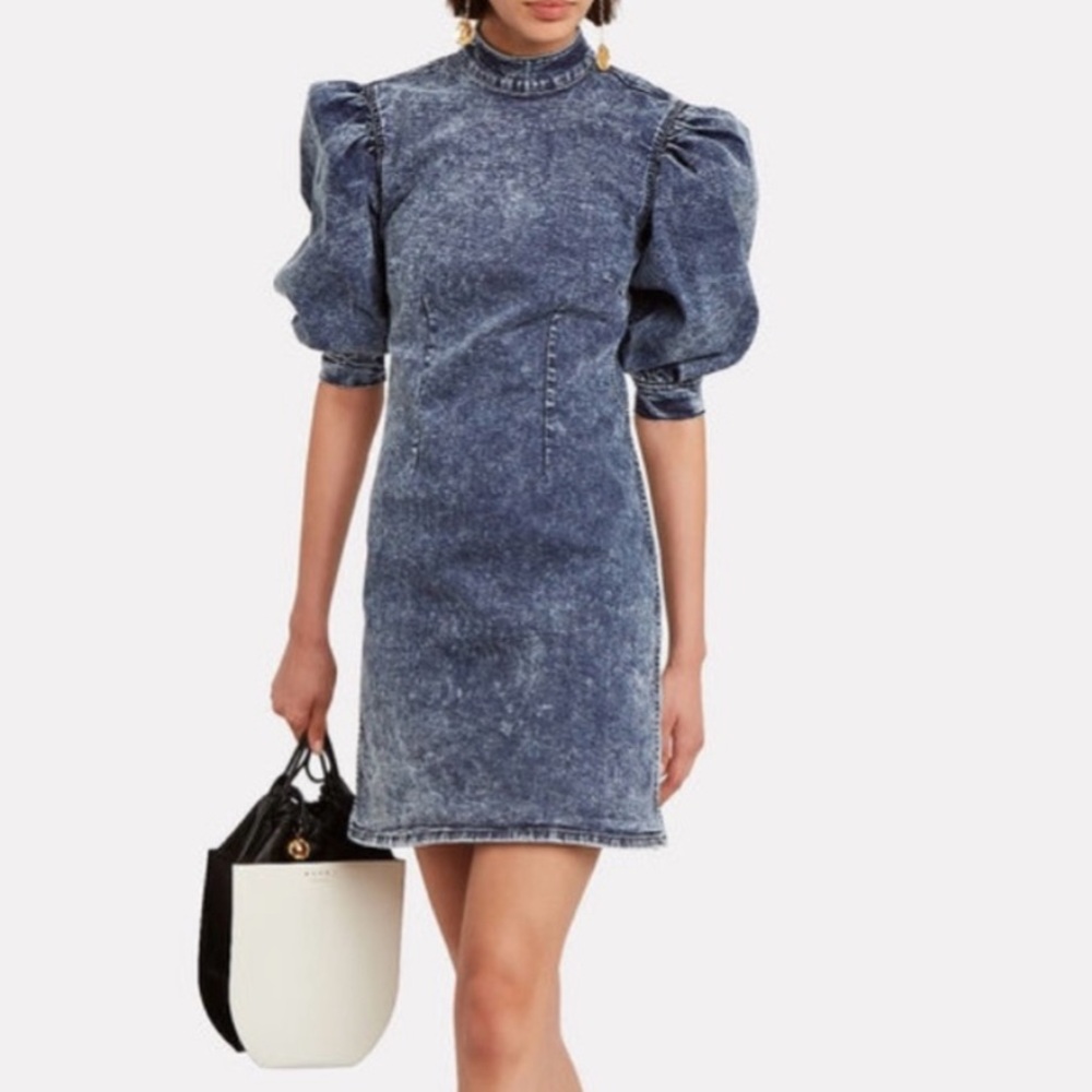 Ganni denim puff sleeve dress